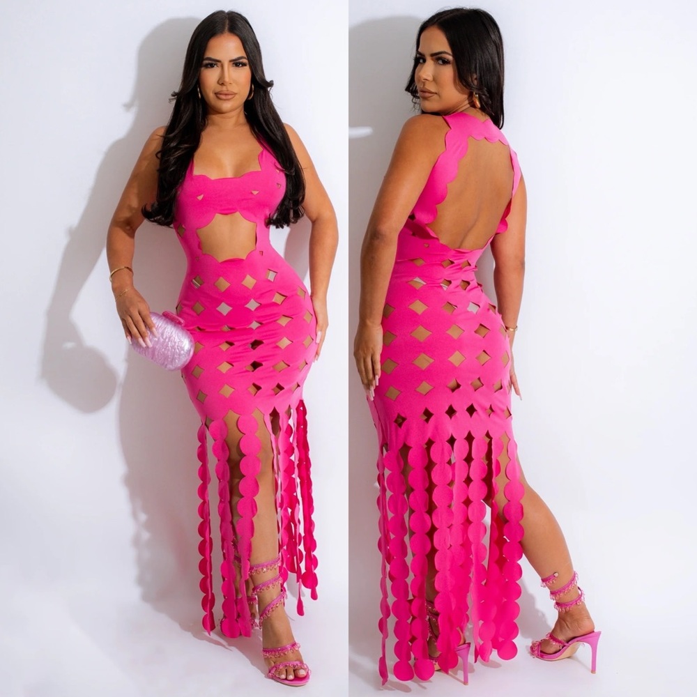 Cut Out Circles Fringe Dress